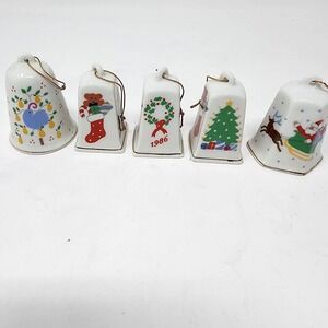Vintage Lillian Vernon Bells Set of 5 1986 Santa Partridge In Pear Tree Stocking